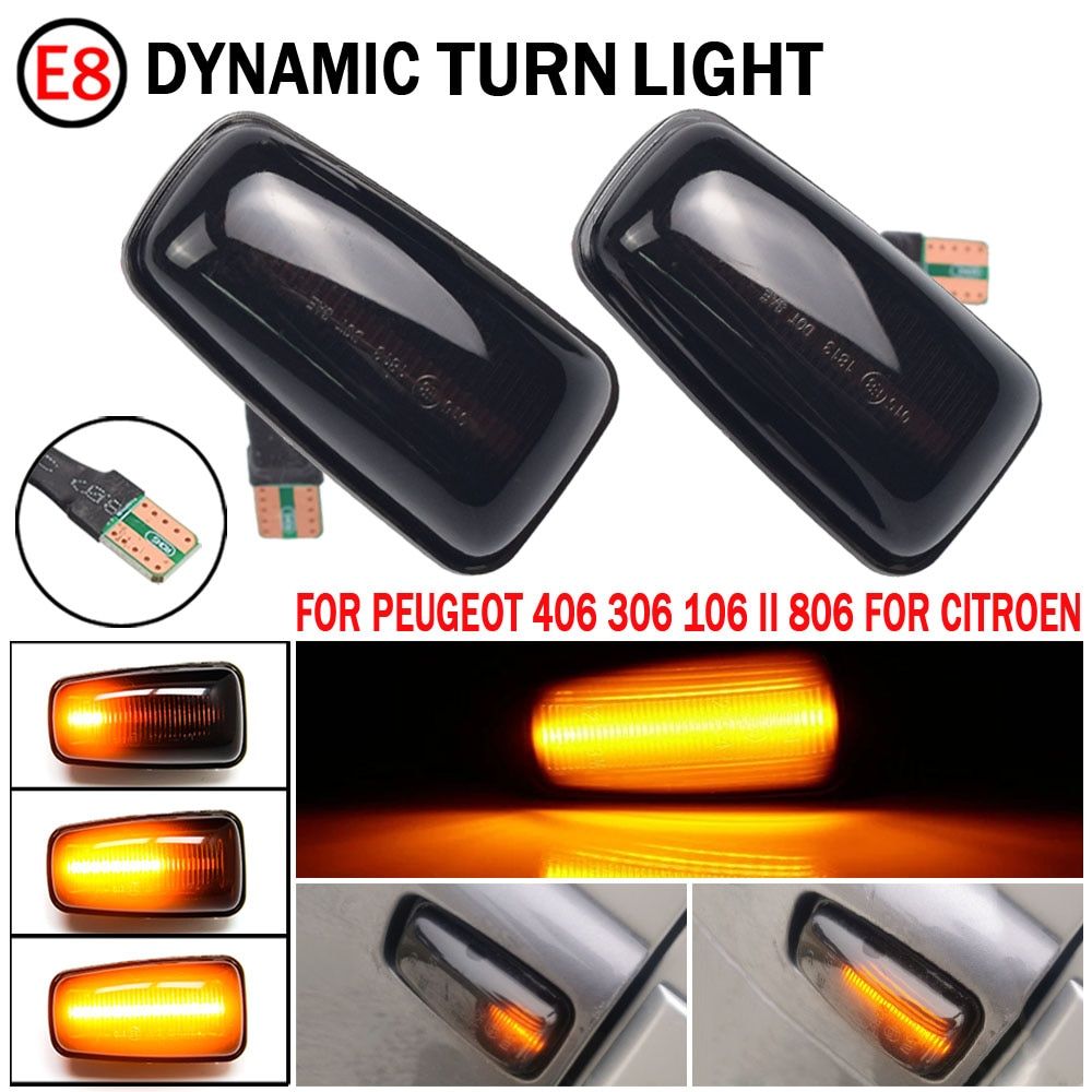 Flashing Car Turn Signal Lamps Side Marker Lights Lateral LED For Peugeot 306 106 406 806 Citroen