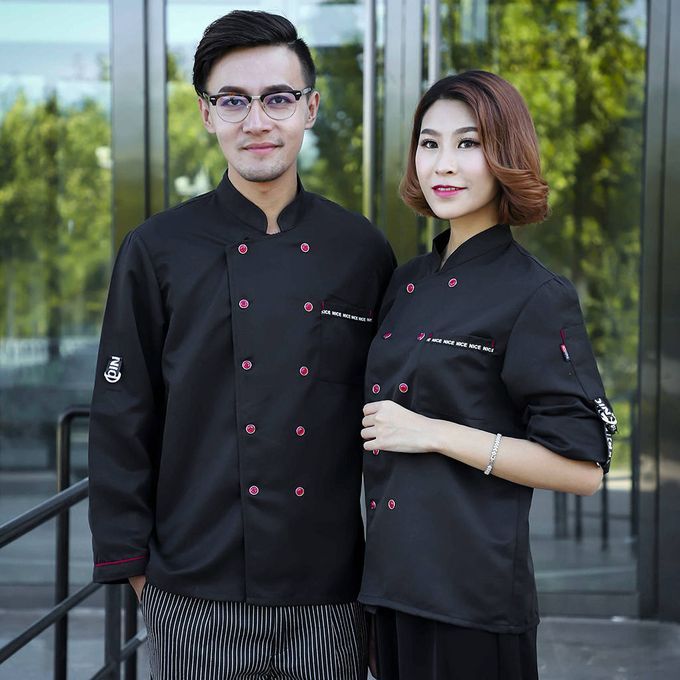 Men's Women's Long Sleeve Chef Jacket Coat Food Service XXXL Black