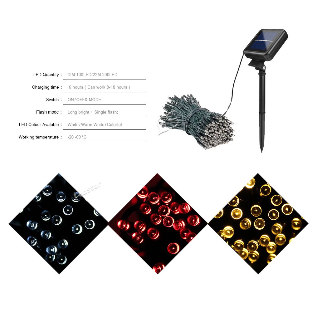 50 100 200 Led Solar Fairy Lights Outdoor Waterproof Street