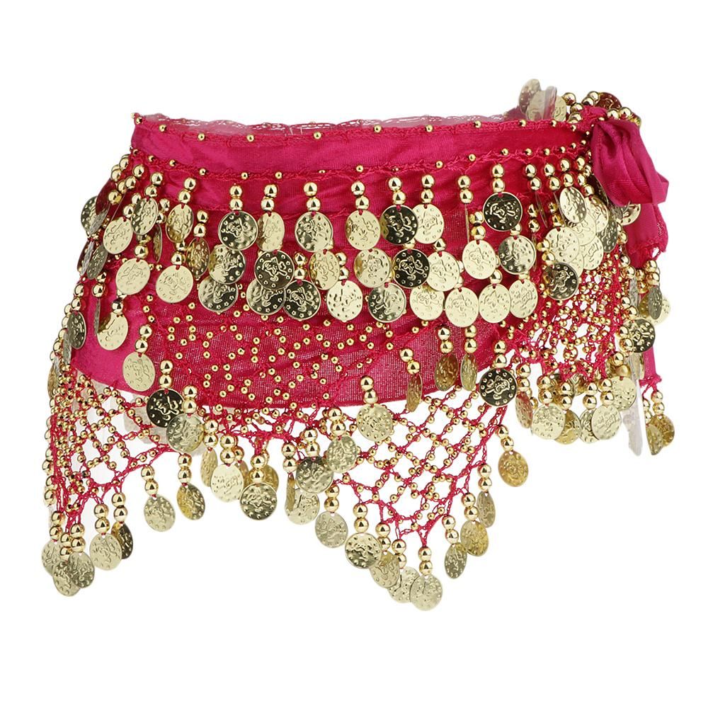 Belly Dance Costume Beaded Tassel  Hip Scarf Waist Chain Rose Red