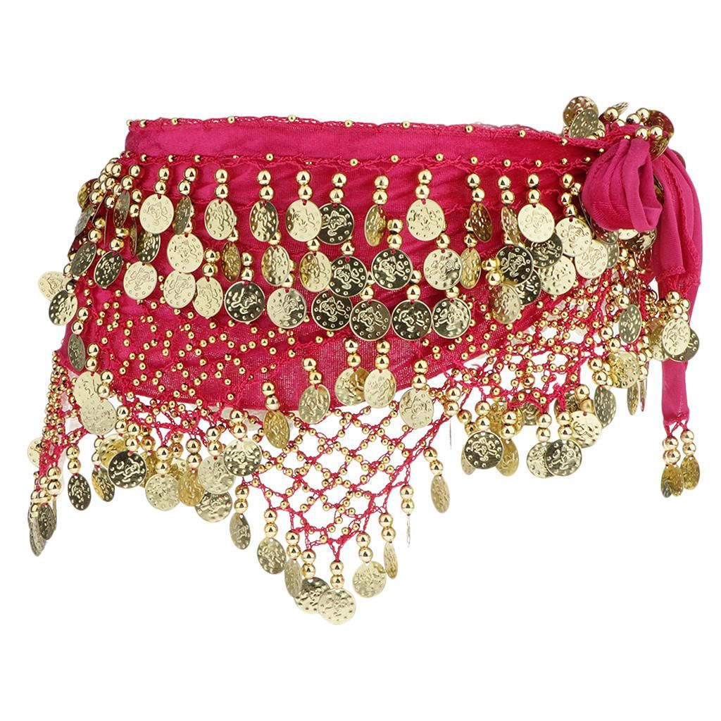Belly Dance Costume Beaded Tassel  Hip Scarf Waist Chain Rose Red