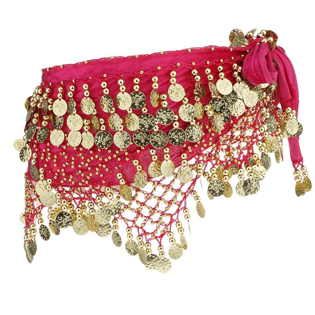Belly Dance Costume Beaded Tassel  Hip Scarf Waist Chain Rose Red