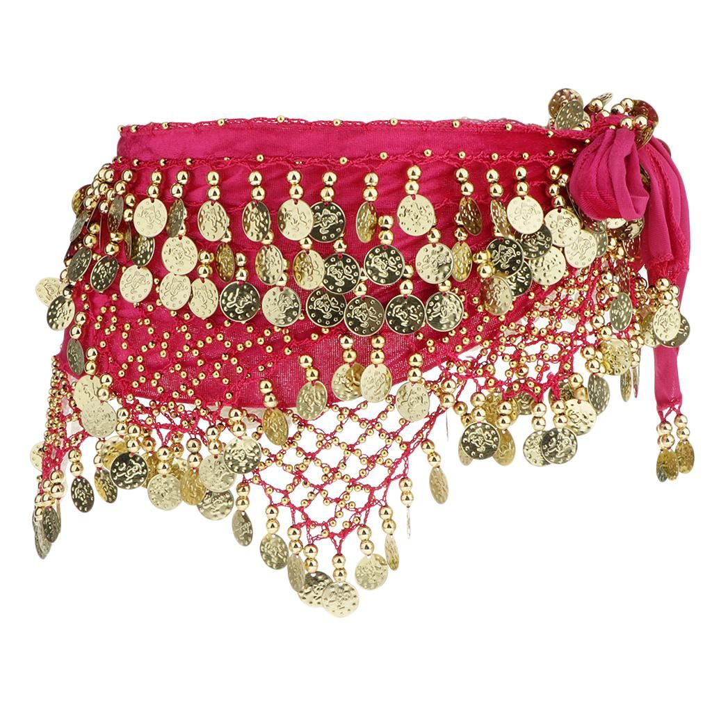 Belly Dance Costume Beaded Tassel  Hip Scarf Waist Chain Rose Red