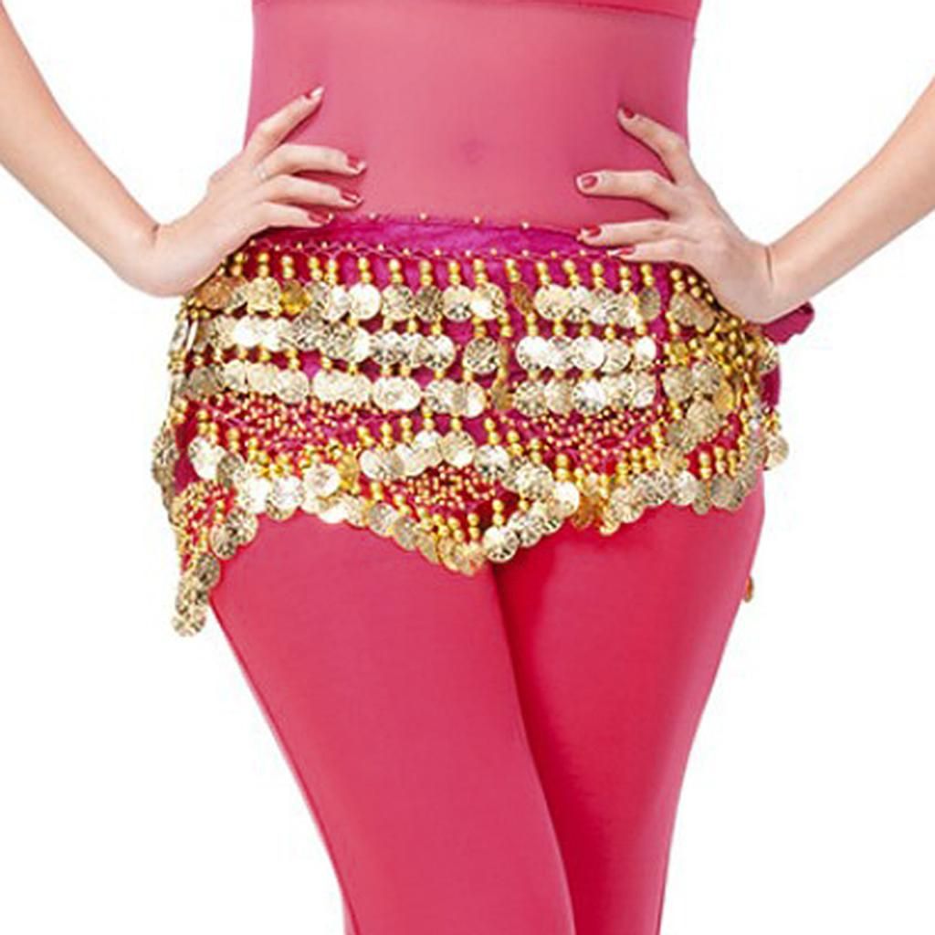 Belly Dance Costume Beaded Tassel  Hip Scarf Waist Chain Rose Red