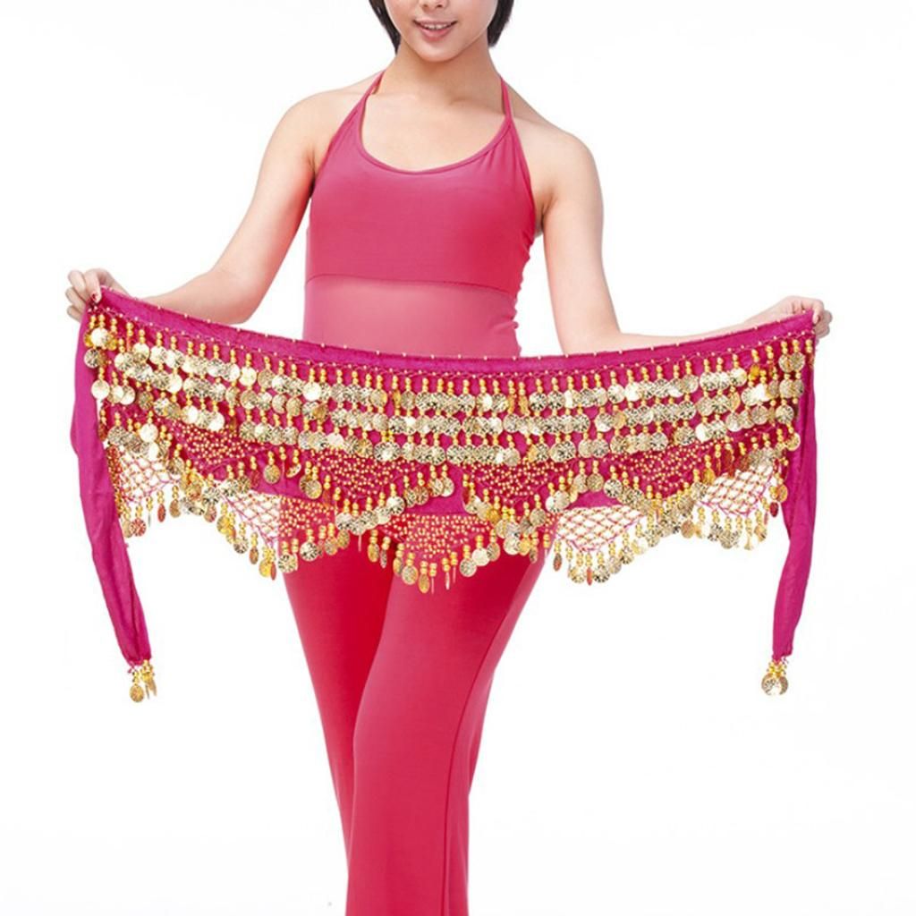 Belly Dance Costume Beaded Tassel  Hip Scarf Waist Chain Rose Red