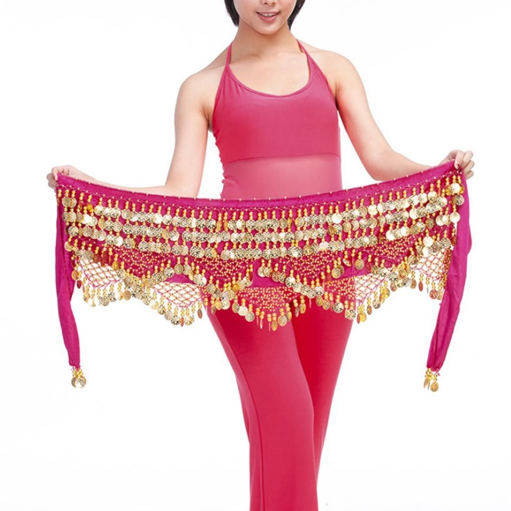 Belly Dance Costume Beaded Tassel  Hip Scarf Waist Chain Rose Red