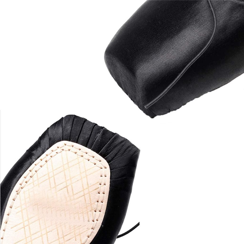 Pointe Ballet Dance Shoes With Ribbon Lace Up Flat Suede Sole Black 38