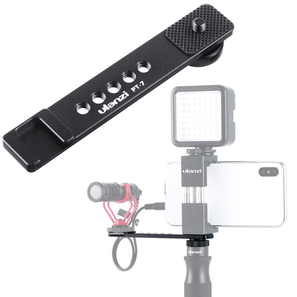 Ulanzi PT-7 Universal Aluminum Alloy Cold Shoe Stand Bracket Vlogging Microphone Extension Plate with 1/4 Inch Screw Mounts for iPhone GoPro Sony RX0 II for Mini Video Light