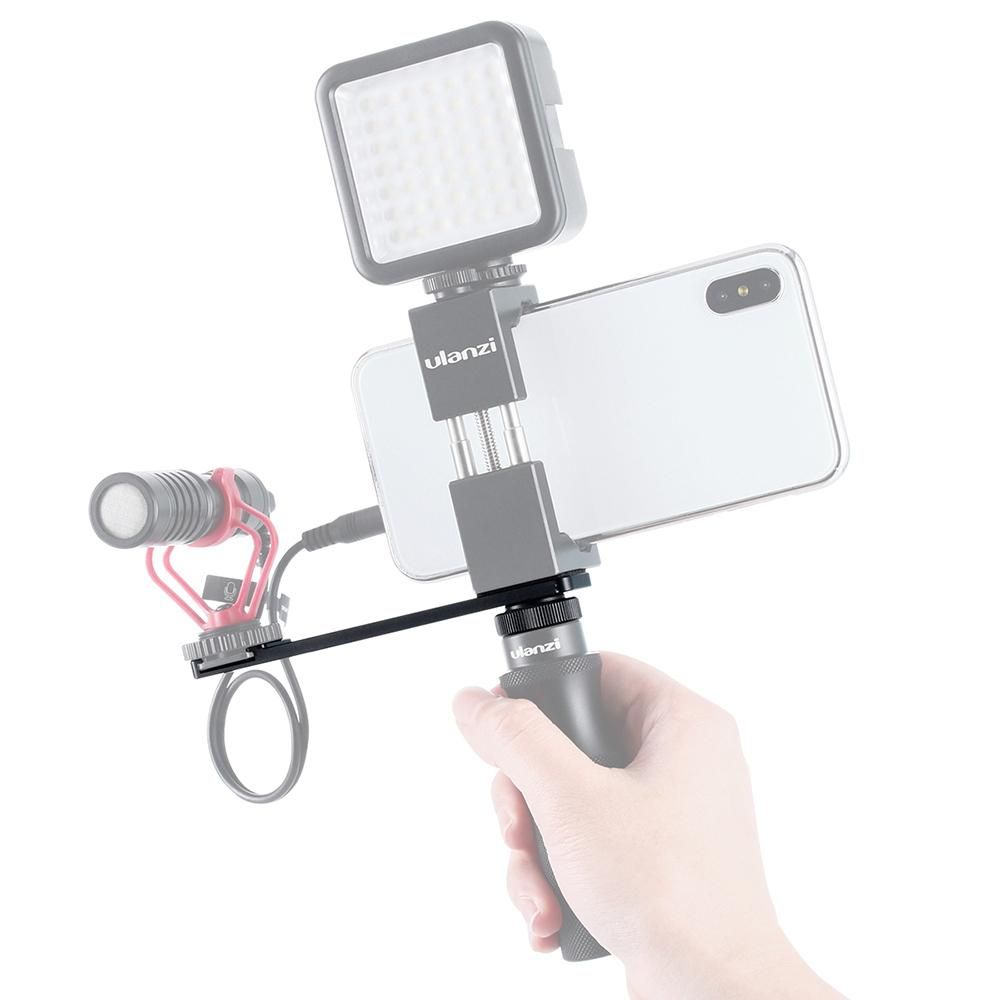 Ulanzi PT-7 Universal Aluminum Alloy Cold Shoe Stand Bracket Vlogging Microphone Extension Plate with 1/4 Inch Screw Mounts for iPhone GoPro Sony RX0 II for Mini Video Light