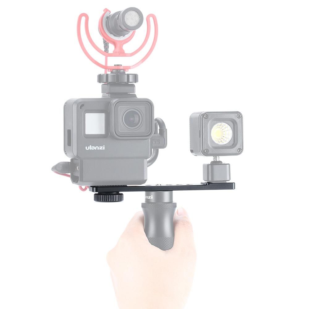 Ulanzi PT-7 Universal Aluminum Alloy Cold Shoe Stand Bracket Vlogging Microphone Extension Plate with 1/4 Inch Screw Mounts for iPhone GoPro Sony RX0 II for Mini Video Light