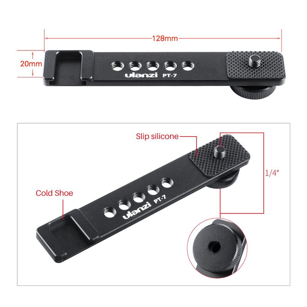 Ulanzi PT-7 Universal Aluminum Alloy Cold Shoe Stand Bracket Vlogging Microphone Extension Plate with 1/4 Inch Screw Mounts for iPhone GoPro Sony RX0 II for Mini Video Light