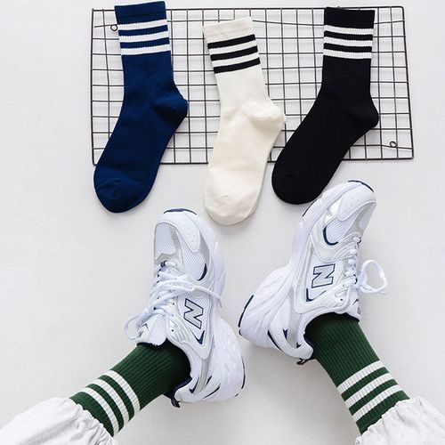 Women Men Sping Cotton Socks Casual Stripe Socks 4 Pairs