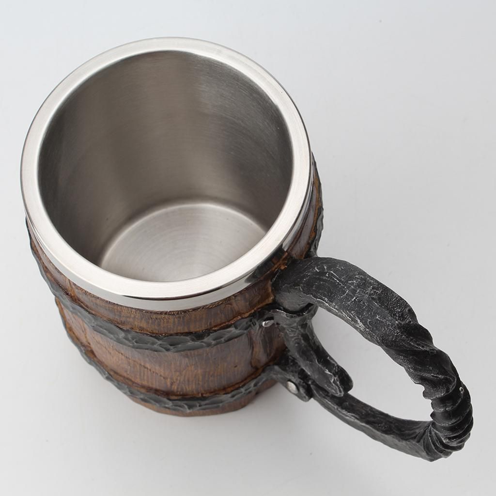 4x Imitation Wooden  Mugs Stainless Steel Cup For  Glasses