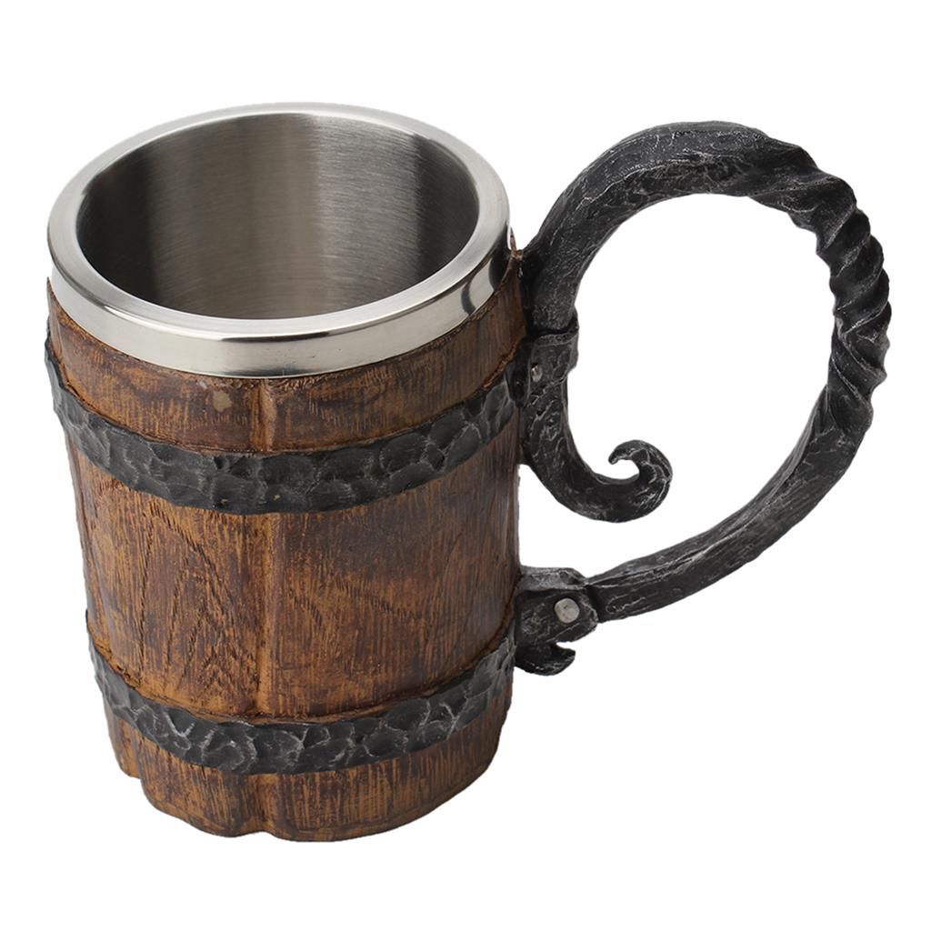 4x Imitation Wooden  Mugs Stainless Steel Cup For  Glasses