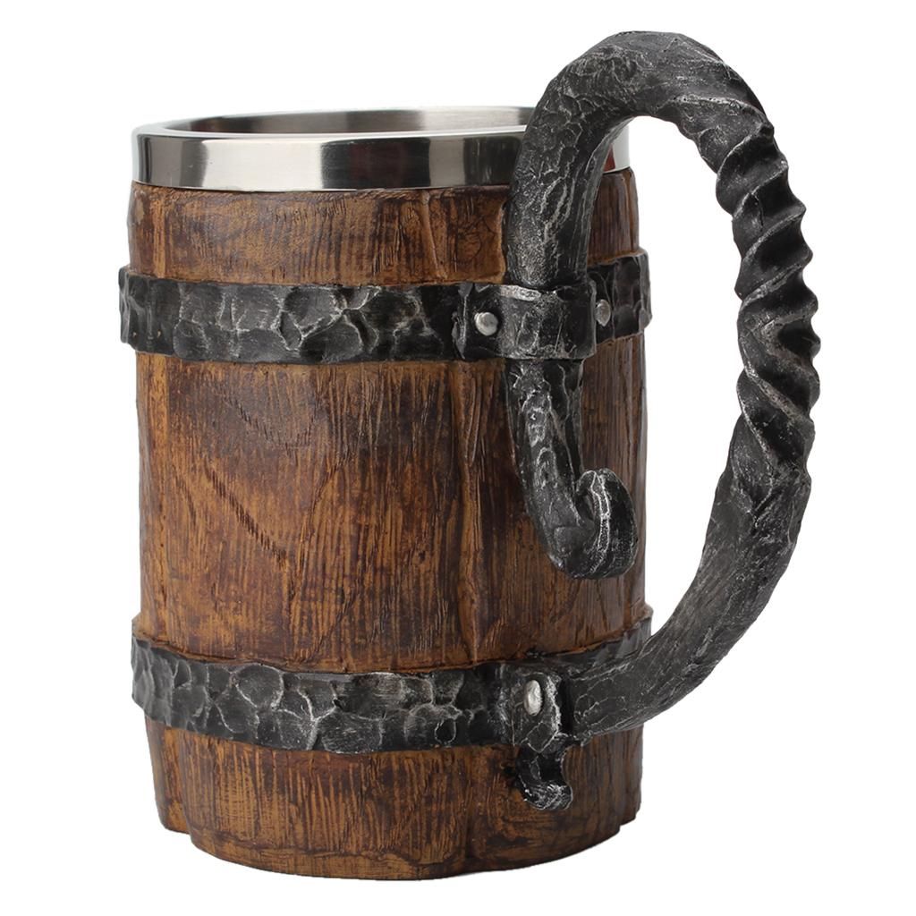 4x Imitation Wooden  Mugs Stainless Steel Cup For  Glasses