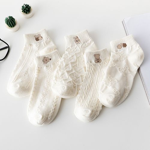 Women Fashion Boat Socks White Ankle Socks 5 Pairs