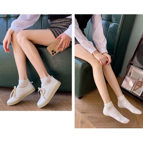 Women Fashion Boat Socks White Ankle Socks 5 Pairs