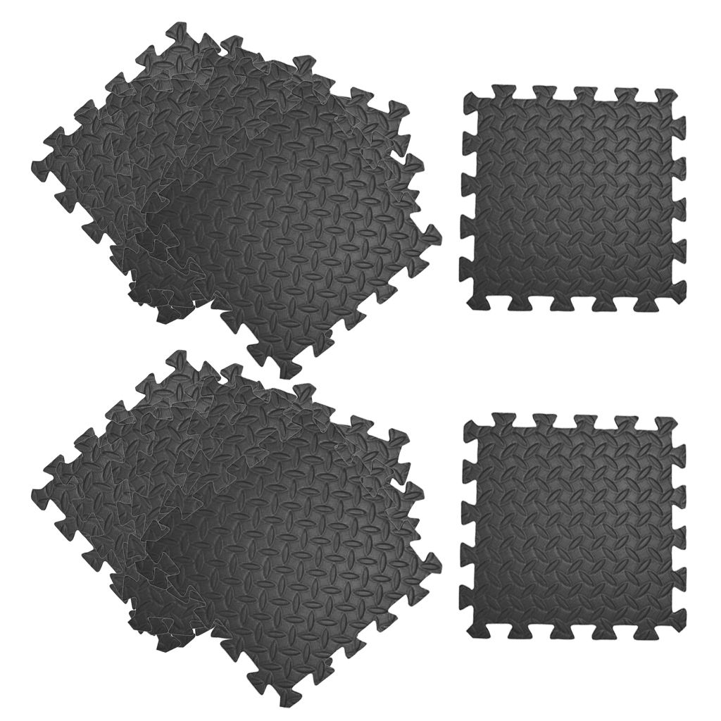 16pcs Floor Mat Exercise Gym Rubber Flooring Tiles Black