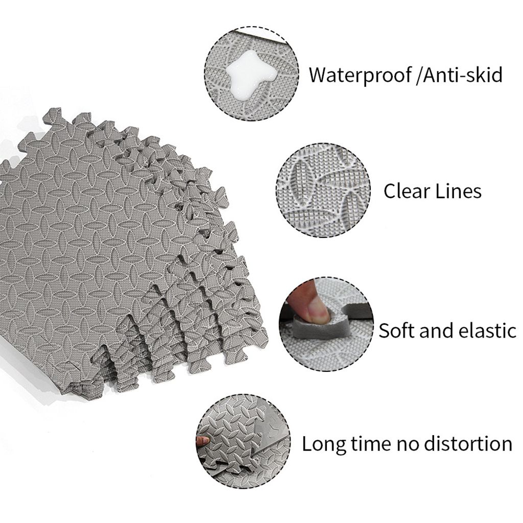 16pcs Floor Mat Exercise Gym Rubber Flooring Tiles Black