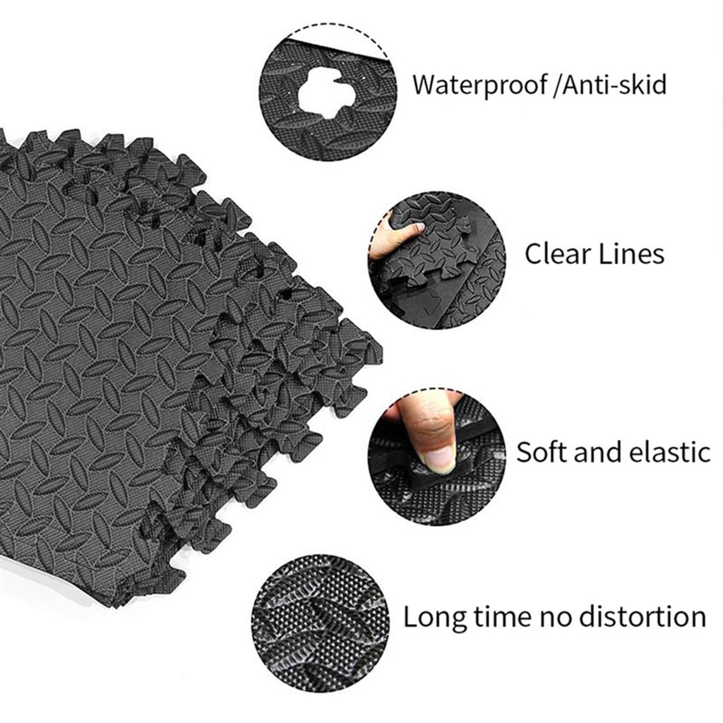 16pcs Floor Mat Exercise Gym Rubber Flooring Tiles Black