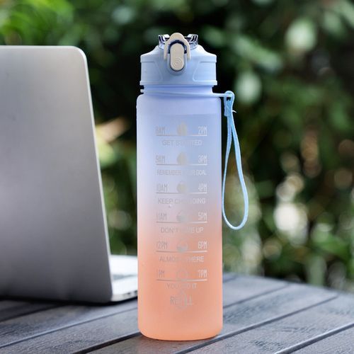 750ML Water Bottle With Straw Motivational Sport Water Bottle For Girls Leakproof Drinking Bottles Outdoor Travel Fitness Jugs(#Blue)