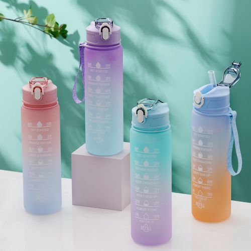 750ML Water Bottle With Straw Motivational Sport Water Bottle For Girls Leakproof Drinking Bottles Outdoor Travel Fitness Jugs(#Blue)