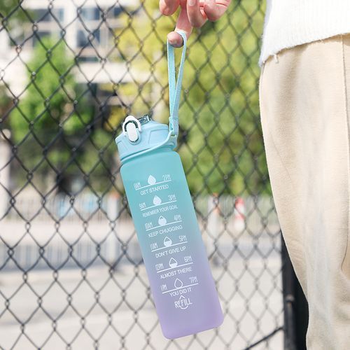 750ML Water Bottle With Straw Motivational Sport Water Bottle For Girls Leakproof Drinking Bottles Outdoor Travel Fitness Jugs(#Blue)