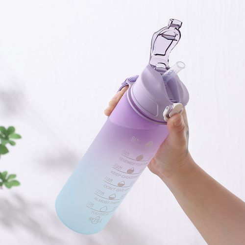 750ML Water Bottle With Straw Motivational Sport Water Bottle For Girls Leakproof Drinking Bottles Outdoor Travel Fitness Jugs(#Blue)