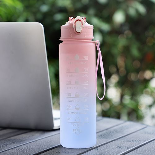 750ML Water Bottle With Straw Motivational Sport Water Bottle For Girls Leakproof Drinking Bottles Outdoor Travel Fitness Jugs(#Blue)