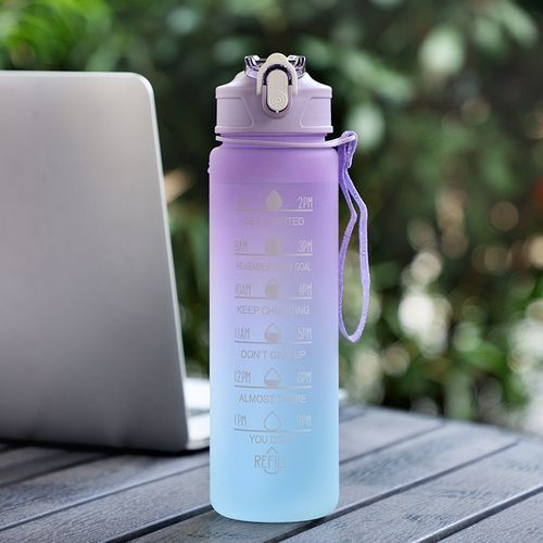 750ML Water Bottle With Straw Motivational Sport Water Bottle For Girls Leakproof Drinking Bottles Outdoor Travel Fitness Jugs(#Blue)