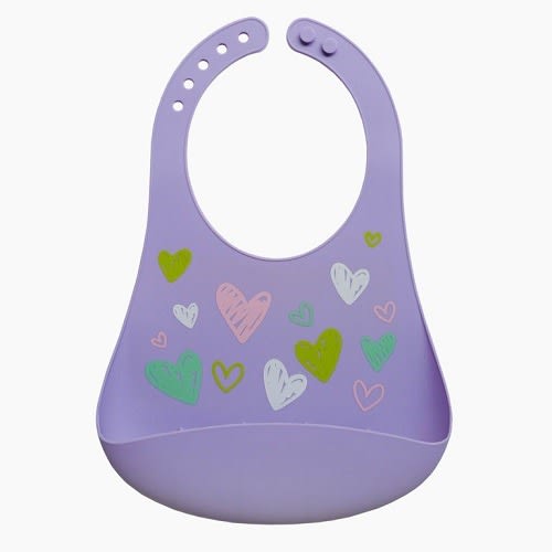 Silicone Feeding Baby Bib - Purple Hearts