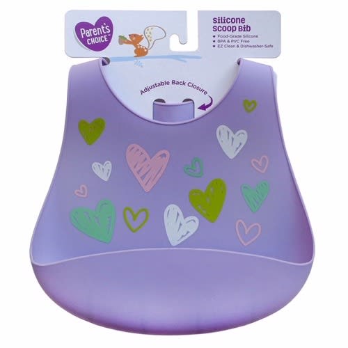 Silicone Feeding Baby Bib - Purple Hearts