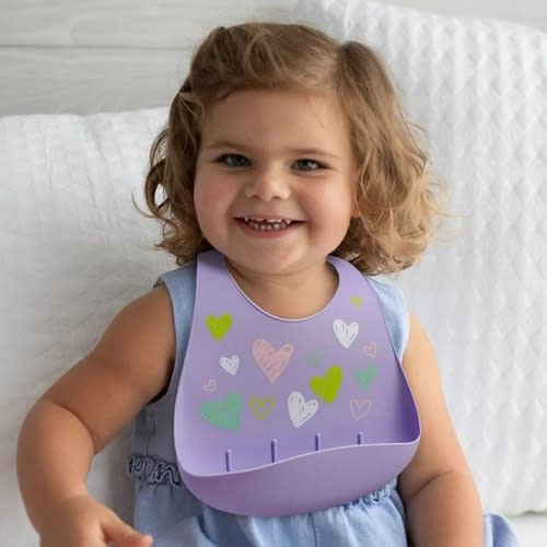 Silicone Feeding Baby Bib - Purple Hearts
