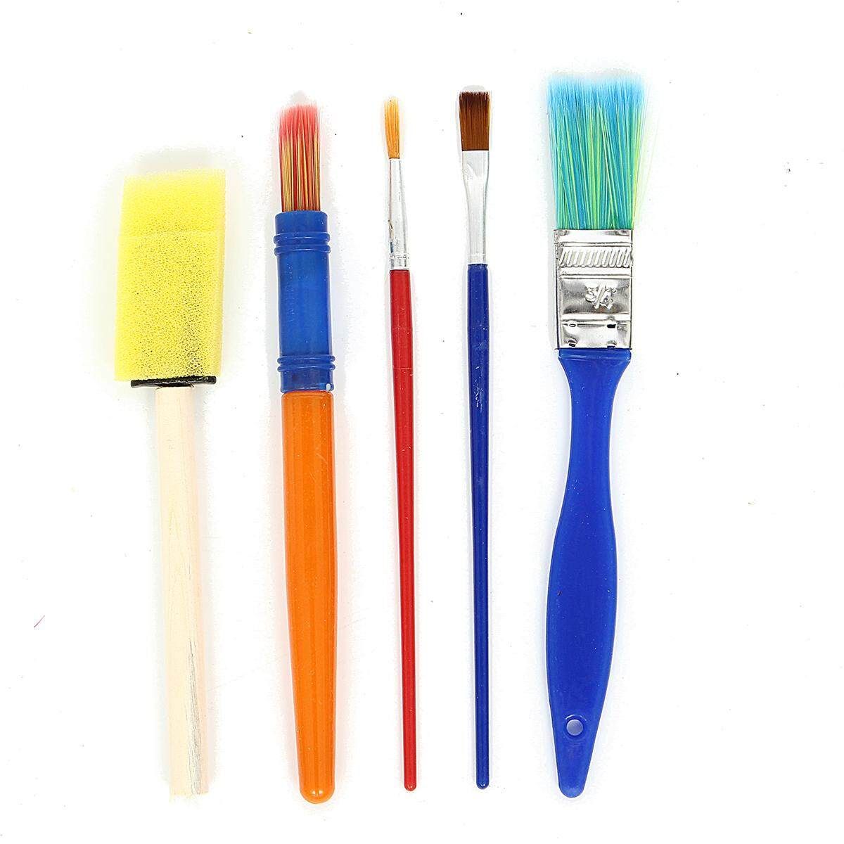 46 Pieces Sponge Paint Craft Brushes For Toddlers Assorted Pattern, Including Children Waterproof Art Smock Apron (46pcs)