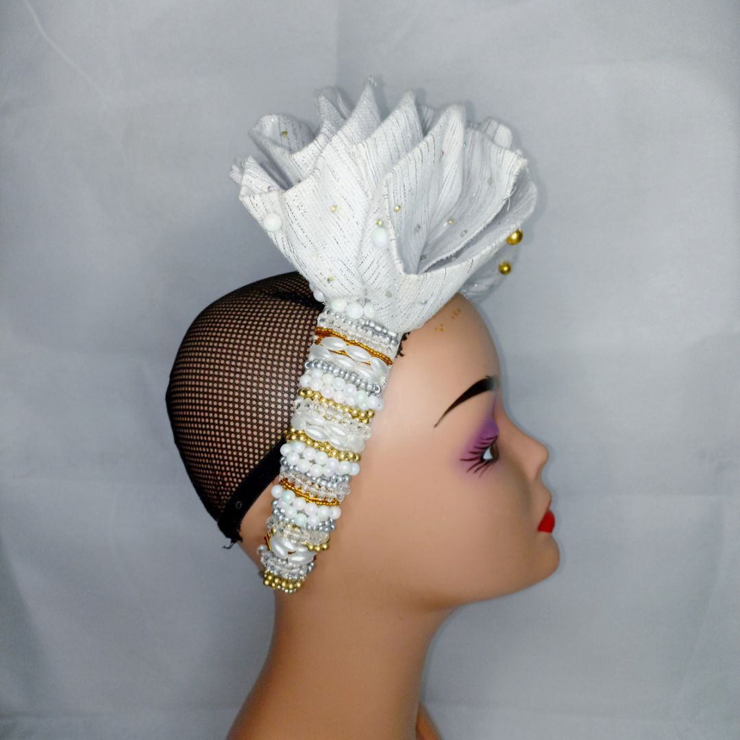 Asooke Beaded Headband Headwear Hairband Headpiece  - White