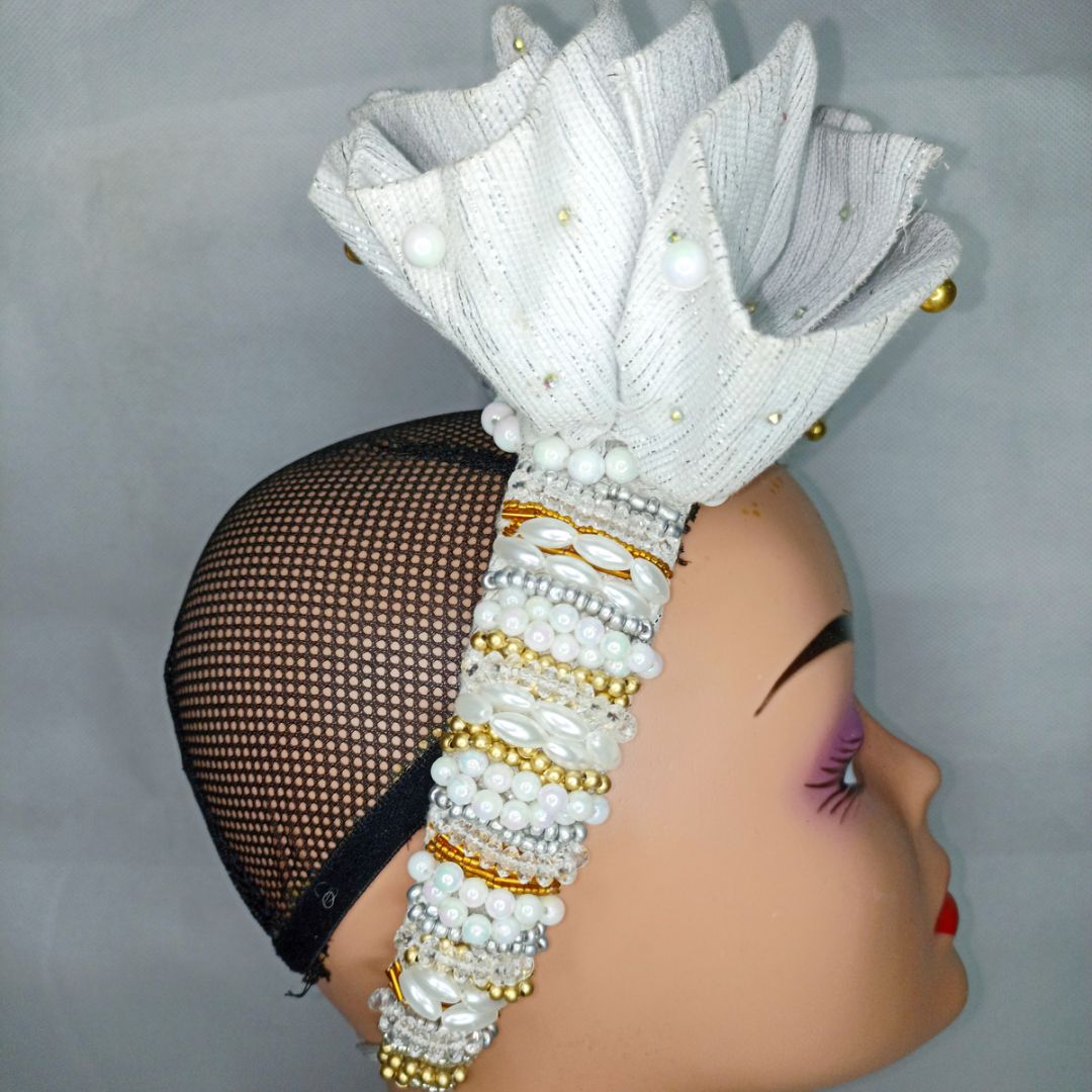 Asooke Beaded Headband Headwear Hairband Headpiece  - White