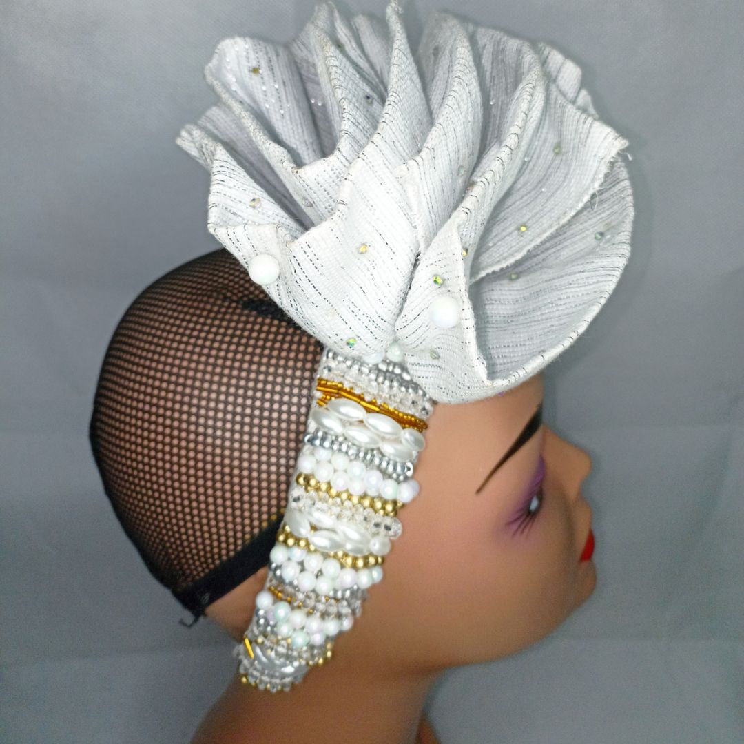 Asooke Beaded Headband Headwear Hairband Headpiece  - White