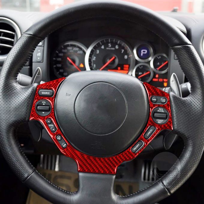 Steering Wheel Button Cover Decorative Luxury Carbon-Red