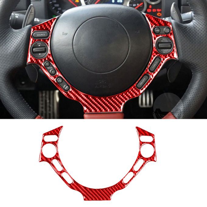 Steering Wheel Button Cover Decorative Luxury Carbon-Red