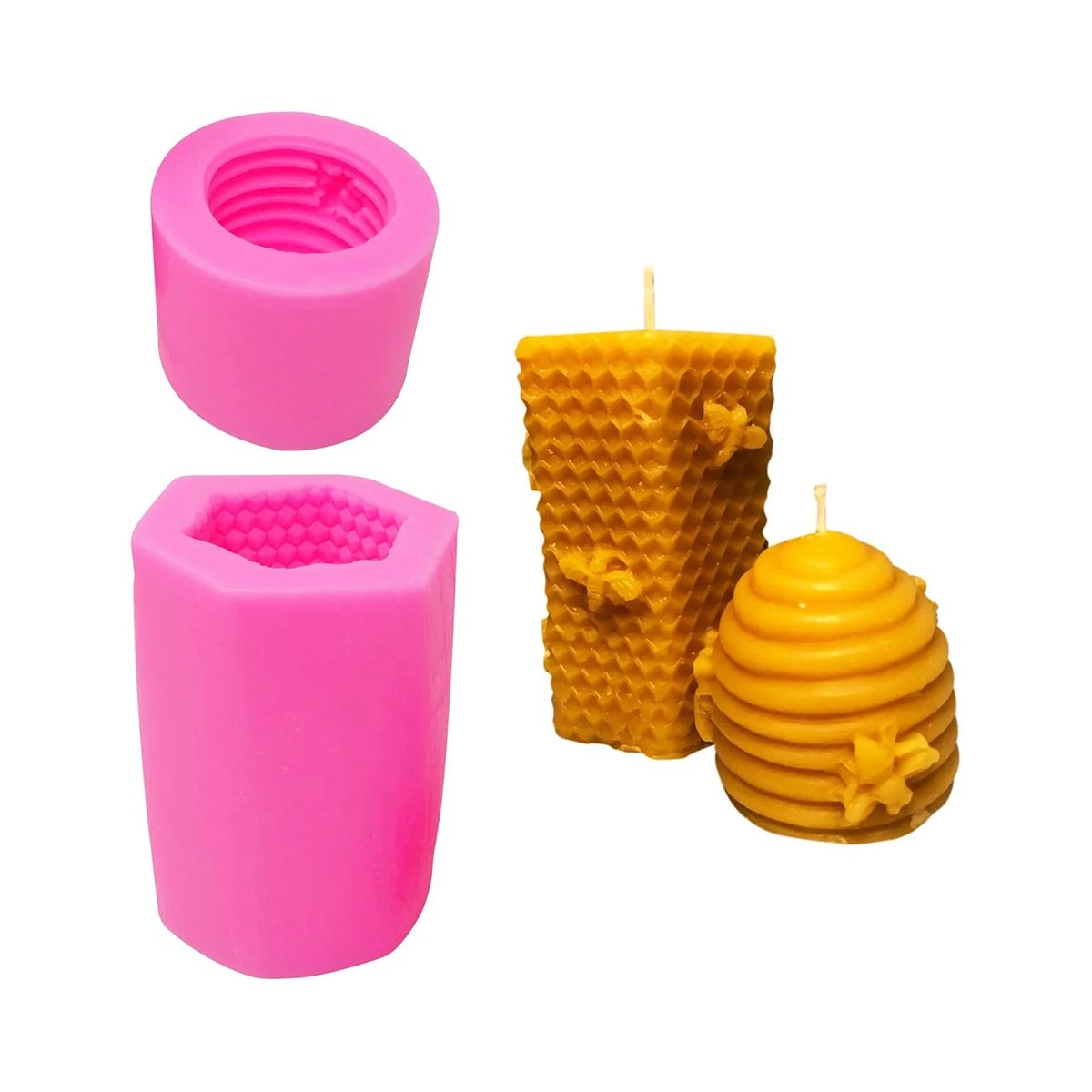 2PCS 3D Silicone Bee Candle Molds for Beeswax Candle Soap Hand Bars