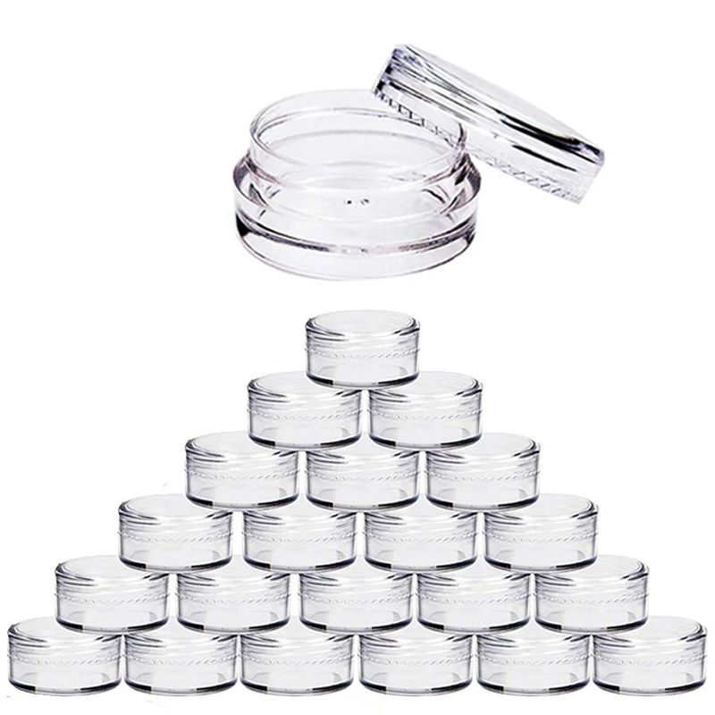 10pcs 2g/3g/5g/10g/15g/20g Empty Plastic Cosmetic Makeup Jar Pots Transparent Sample Bottles Eyeshadow Cream Lip Balm Container(#Clear Cap)
