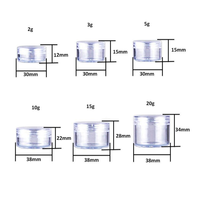 10pcs 2g/3g/5g/10g/15g/20g Empty Plastic Cosmetic Makeup Jar Pots Transparent Sample Bottles Eyeshadow Cream Lip Balm Container(#Clear Cap)