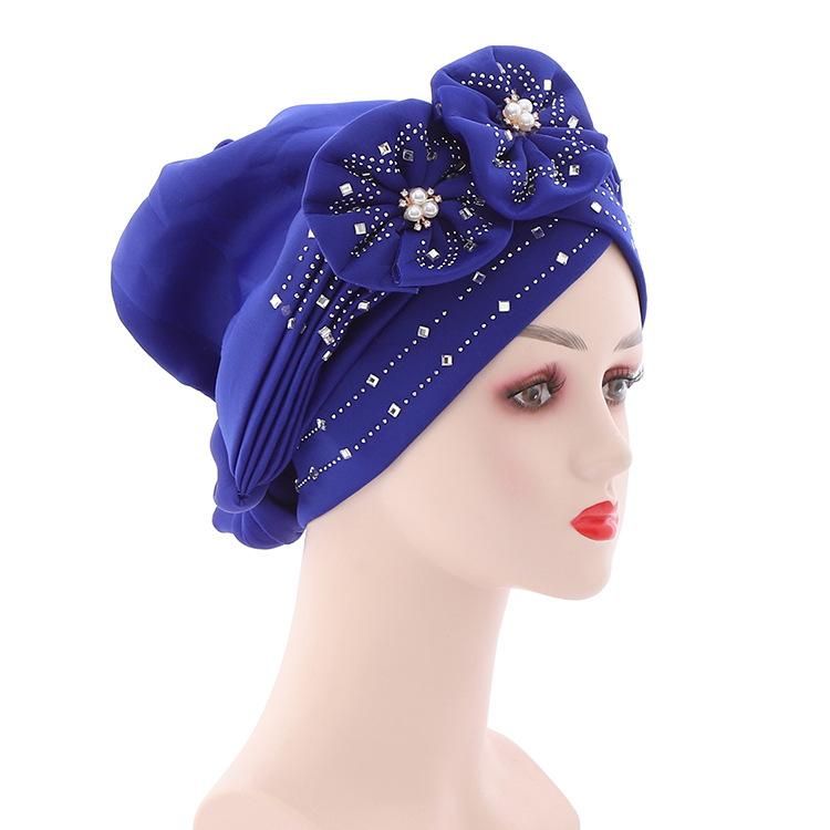 African Wedding Party Bow-Tie Headscarf Muslim Hijab Turban Caps Exquisite Solid Color High Quality Lady Hats Multicolor