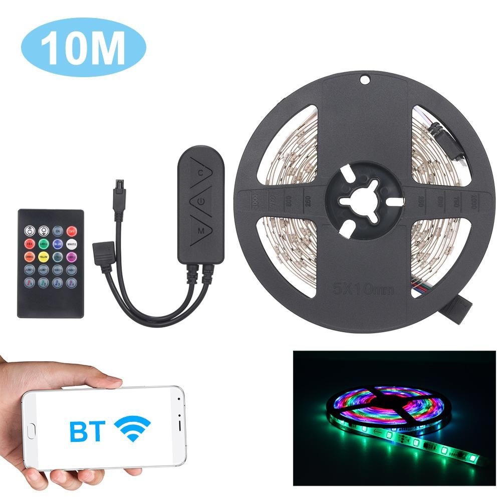 BT LED Strip Lights Kit 10m/32.8ft Length 5050 RGB IR BT music Controller Changing Color 12V Power Supply Smart Light Strip for Bar Home Decoration