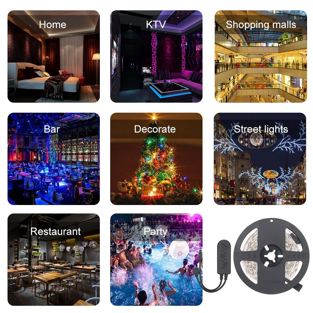 BT LED Strip Lights Kit 10m/32.8ft Length 5050 RGB IR BT music Controller Changing Color 12V Power Supply Smart Light Strip for Bar Home Decoration