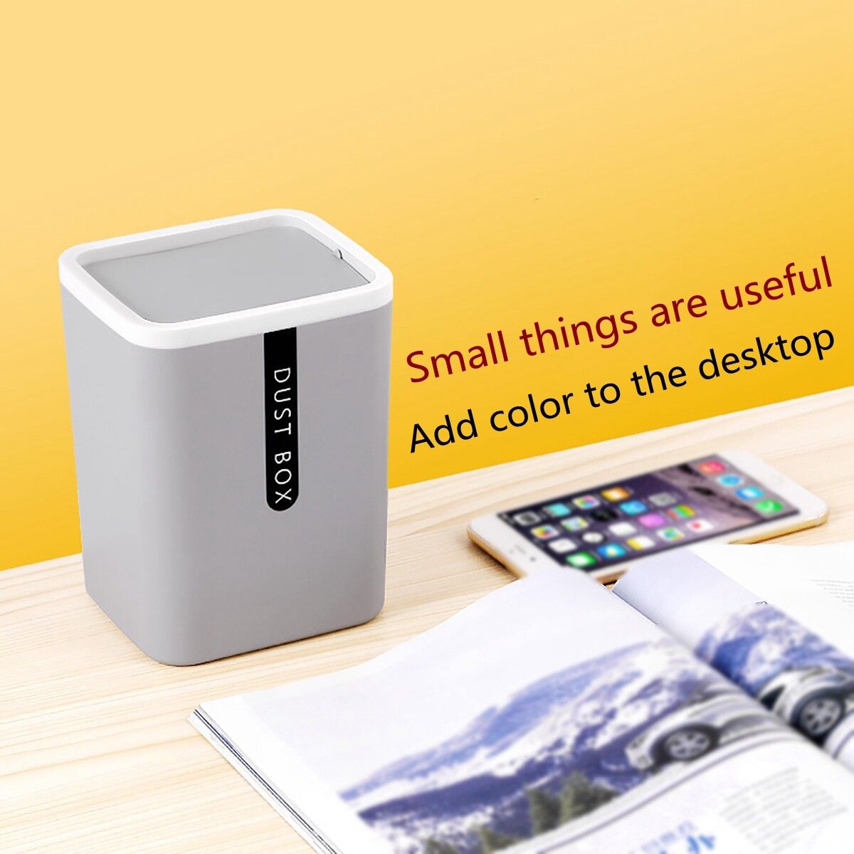 Desk Waste Bin Trash Can Desktop Garbage Basket Table Shake 100X Garbage Bag Box Khaki+100PCS Bag+Bag Box