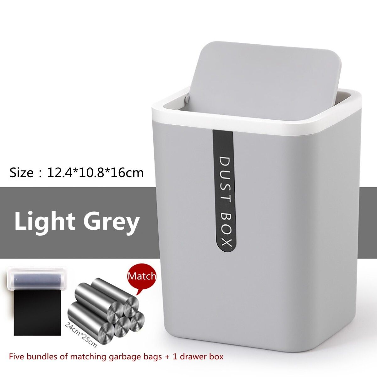 Desk Waste Bin Trash Can Desktop Garbage Basket Table Shake 100X Garbage Bag Box Khaki+100PCS Bag+Bag Box
