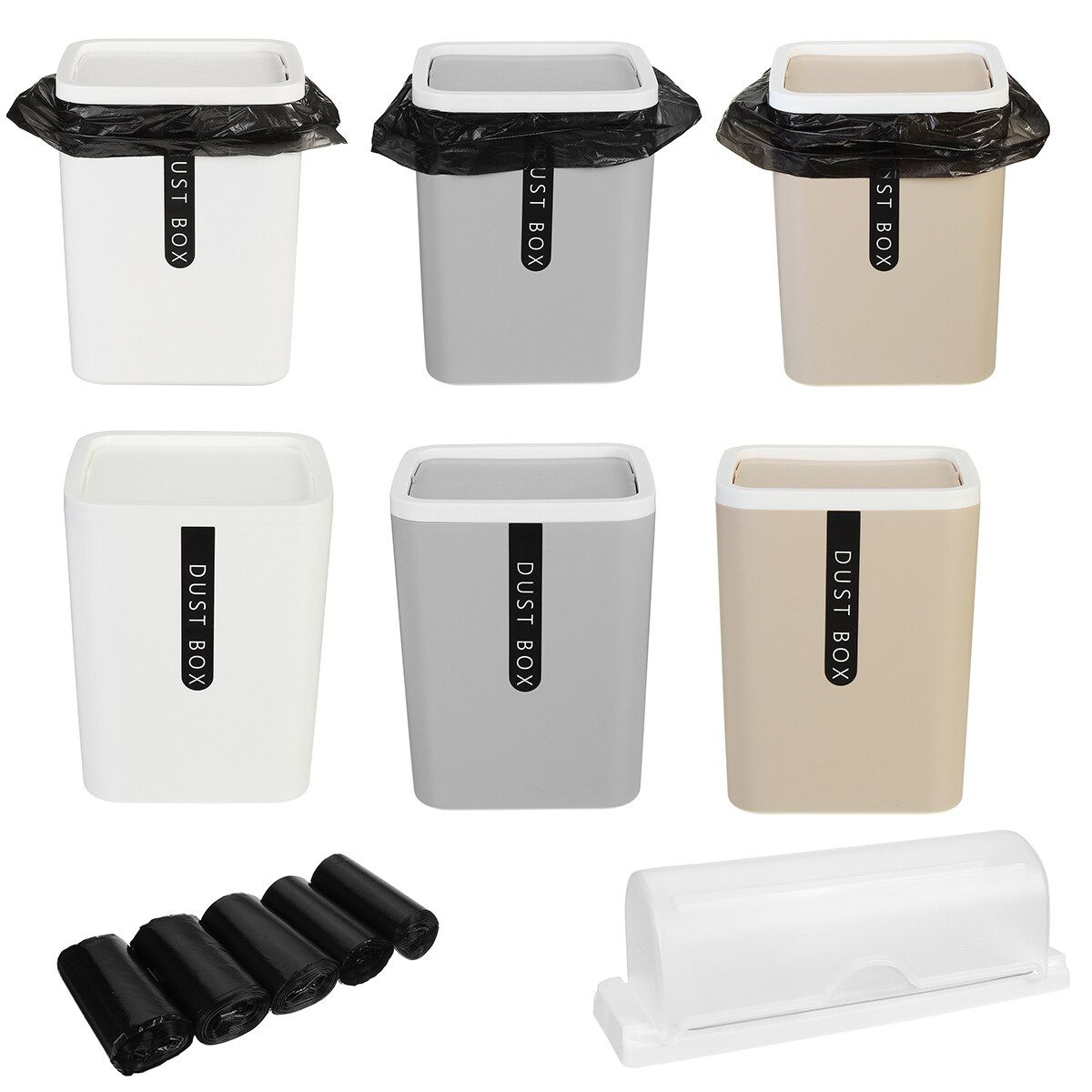 Desk Waste Bin Trash Can Desktop Garbage Basket Table Shake 100X Garbage Bag Box Khaki+100PCS Bag+Bag Box