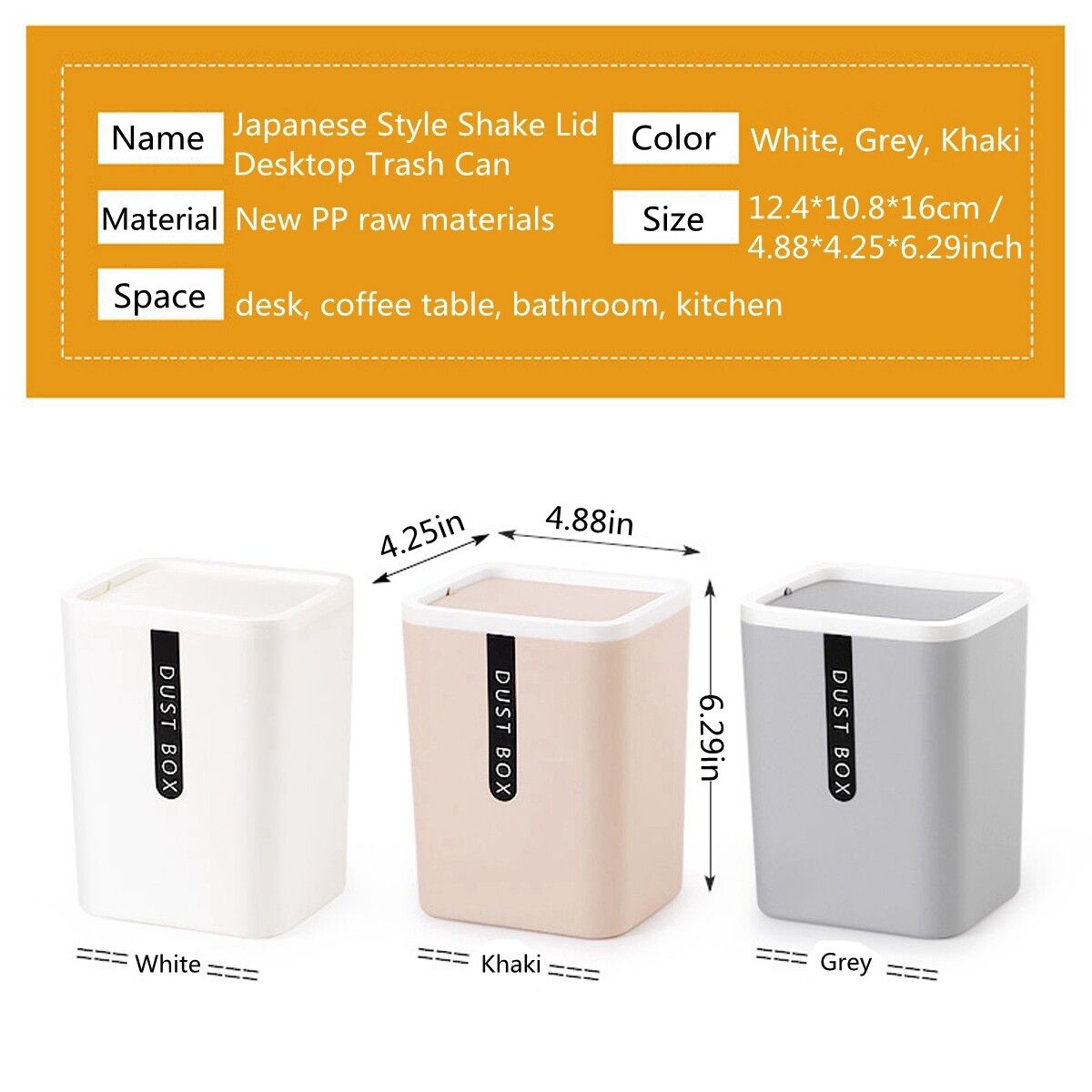Desk Waste Bin Trash Can Desktop Garbage Basket Table Shake 100X Garbage Bag Box Khaki+100PCS Bag+Bag Box