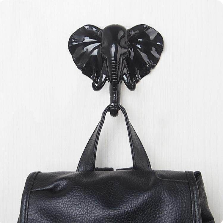 Elephant Head Self Adhesive Wall Door Hook Hanger Bag Keys Strong Sticky Holder Black